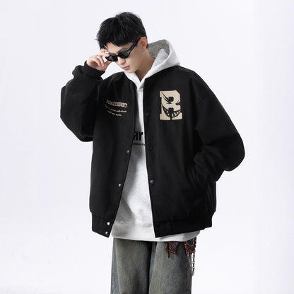 Street Style Letter Print Baseball Jacket for Men and Women Autumn/Winter Trendy Youth Casual Sports Jacket Top