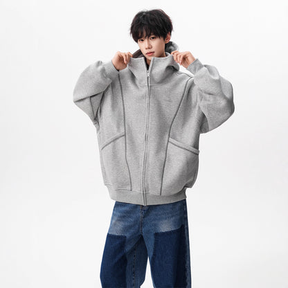 Style Solid Color Long Sleeve Zippered Hooded Oversized Sweatshirt Jacket for Men