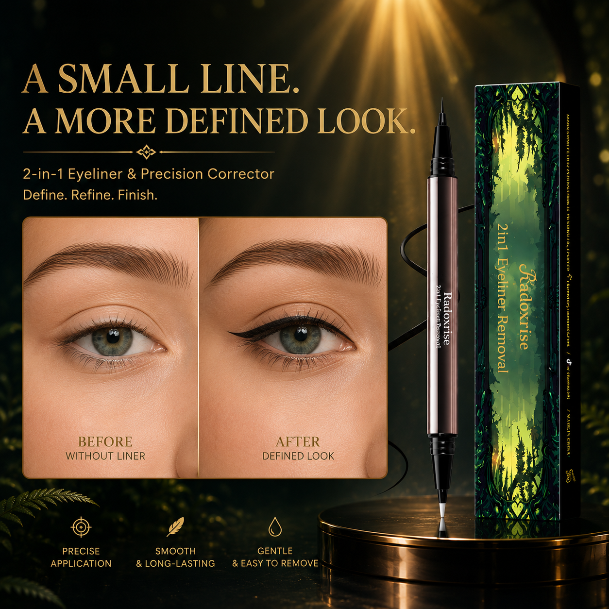 Radoxrise™  Long-lasting liquid eyeliner, 2-in-1 dual-ended design - lightweight and waterproof, vegan formula, no animal testing, smooth application for 24 hours, with a creamy and silky texture.