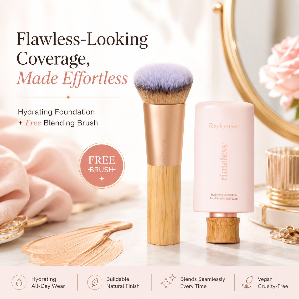 Radoxrise™ timeless hydrating foundation & serum foundation brush - full coverage serum foundation + FREE brush