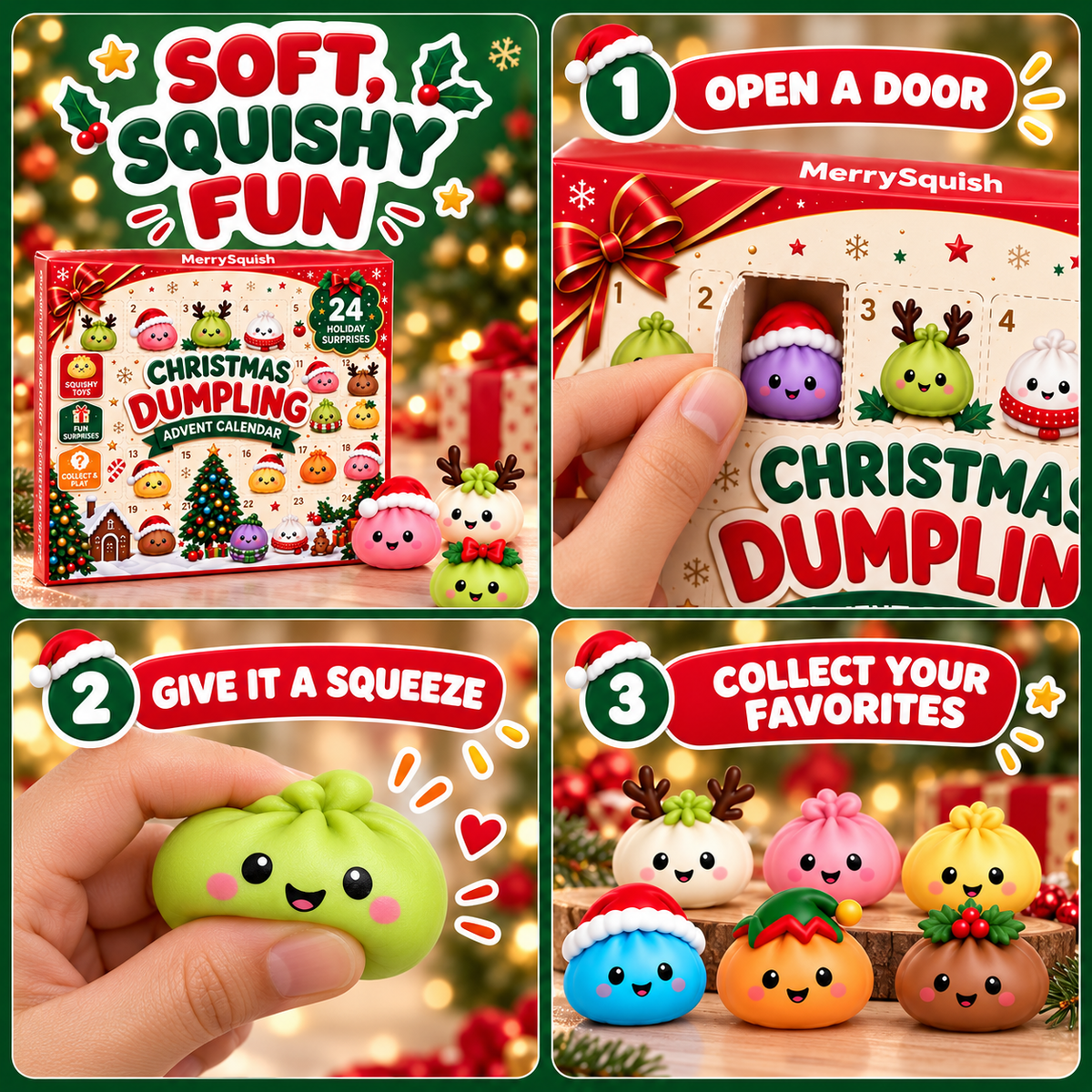 2026 Dumpling Squishy Advent Calendar - Indoor Recreation Stress Relief Toy, 24 Surprise Kawaii Mini Food Squishy Figures, Cute Christmas Countdown Holiday Gift