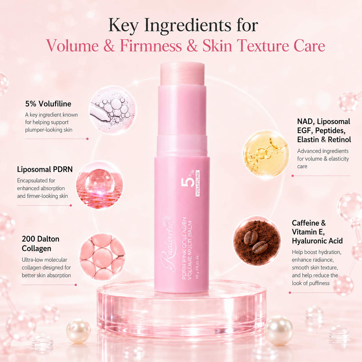 [NEW]Radoxrise™ PDRN Pink Collagen Volume Multi Balm | All In One Volufiline, PDRN, NAD Stick for Youthful-Looking, Helping Look of Fine Lines, Firming Care, Anti-Aging Care | For Under-Eyes, Neck, Forehead, Smile Lines, Lip Care | Korean Skincare
