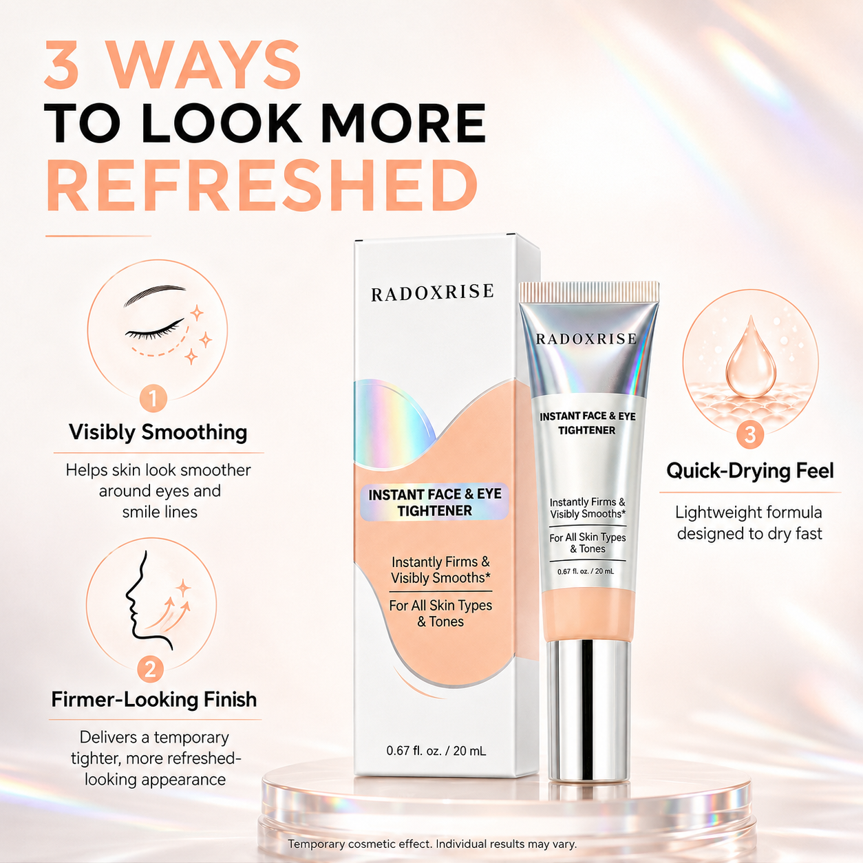 Radoxrise™ Instant Face Tightener – Visible Smoothing in 60 Seconds, Progressive Results in 18 Days