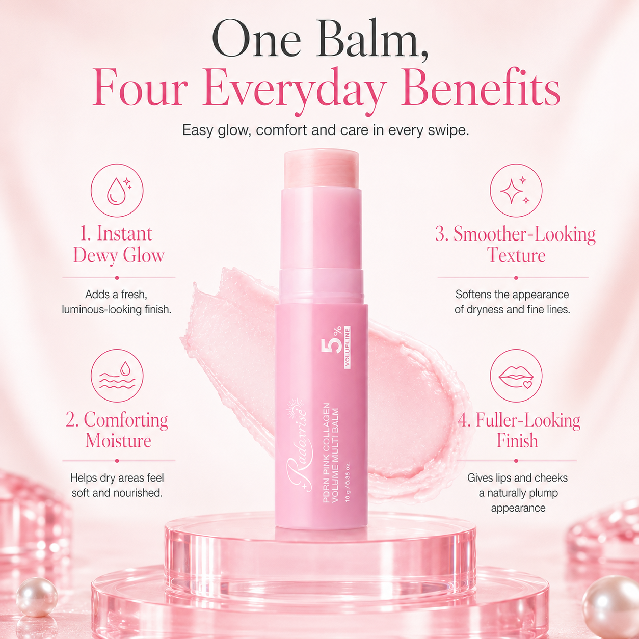 [NEW]Radoxrise™ PDRN Pink Collagen Volume Multi Balm | All In One Volufiline, PDRN, NAD Stick for Youthful-Looking, Helping Look of Fine Lines, Firming Care, Anti-Aging Care | For Under-Eyes, Neck, Forehead, Smile Lines, Lip Care | Korean Skincare