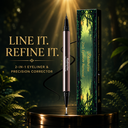 Radoxrise™  Long-lasting liquid eyeliner, 2-in-1 dual-ended design - lightweight and waterproof, vegan formula, no animal testing, smooth application for 24 hours, with a creamy and silky texture.