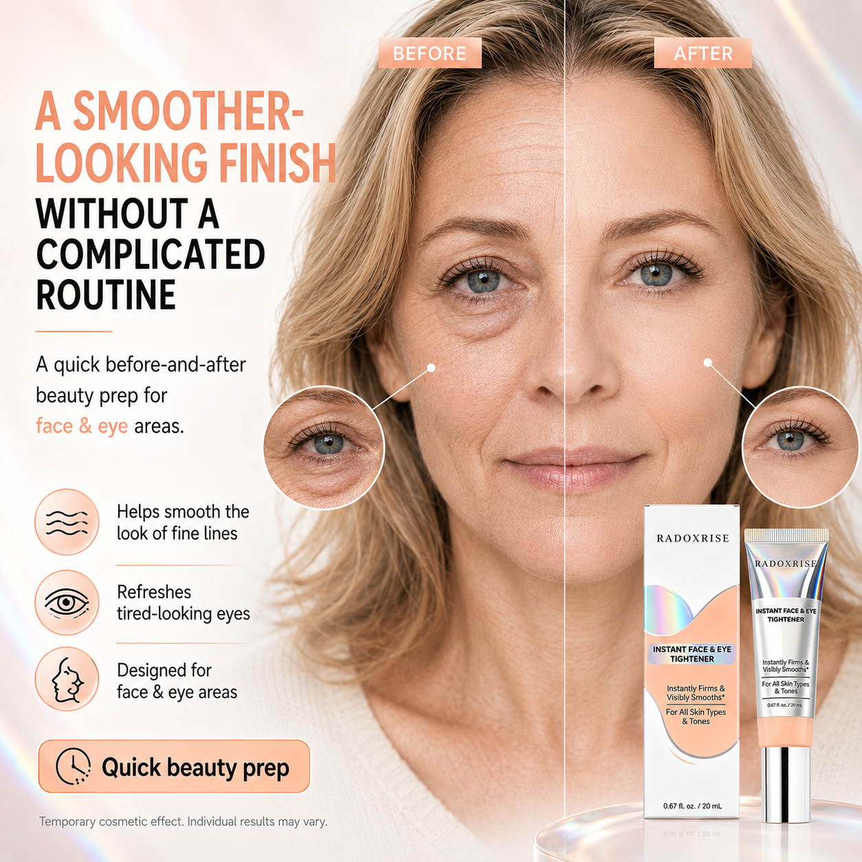 Radoxrise™ Instant Face Tightener – Visible Smoothing in 60 Seconds, Progressive Results in 18 Days
