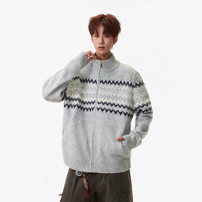 Festival Island Heavy Knit Sweater  Autumn and Winter Fashion Brand Loose Lazy Style Casual Zip-Up Cardigan for Couples