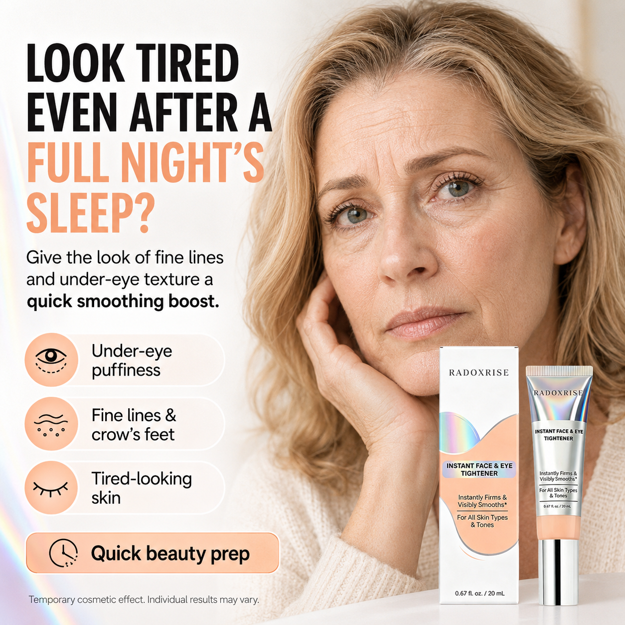 Radoxrise™ Instant Face Tightener – Visible Smoothing in 60 Seconds, Progressive Results in 18 Days