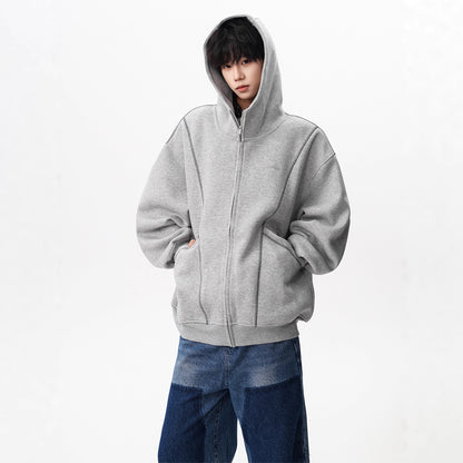 Style Solid Color Long Sleeve Zippered Hooded Oversized Sweatshirt Jacket for Men