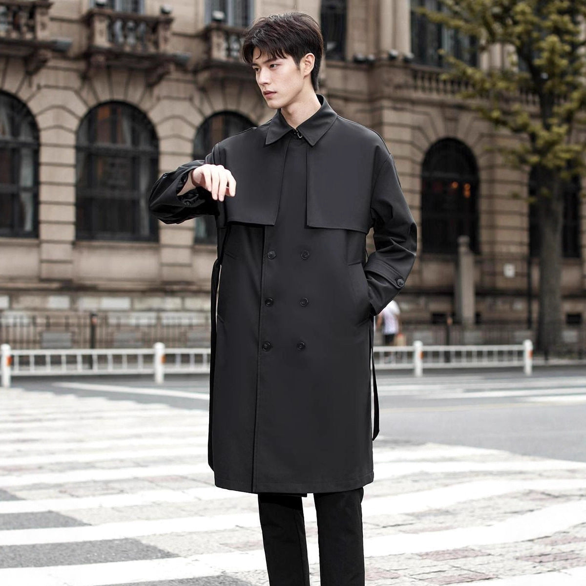 Windbreaker Men's Mid-Length Knee-Length Autumn Winter Outerwear Double-Breasted Cthulhu Officer Coat Fashion