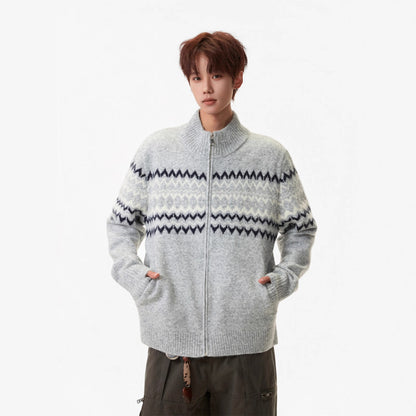 Festival Island Heavy Knit Sweater  Autumn and Winter Fashion Brand Loose Lazy Style Casual Zip-Up Cardigan for Couples