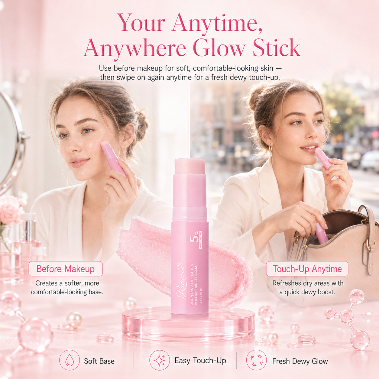 [NEW]Radoxrise™ PDRN Pink Collagen Volume Multi Balm | All In One Volufiline, PDRN, NAD Stick for Youthful-Looking, Helping Look of Fine Lines, Firming Care, Anti-Aging Care | For Under-Eyes, Neck, Forehead, Smile Lines, Lip Care | Korean Skincare