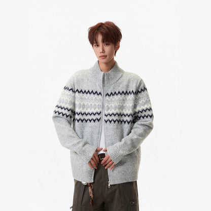 Festival Island Heavy Knit Sweater  Autumn and Winter Fashion Brand Loose Lazy Style Casual Zip-Up Cardigan for Couples