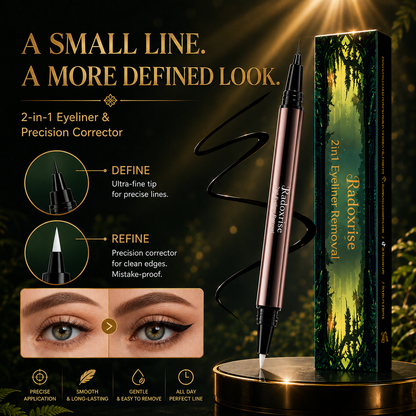 Radoxrise™  Long-lasting liquid eyeliner, 2-in-1 dual-ended design - lightweight and waterproof, vegan formula, no animal testing, smooth application for 24 hours, with a creamy and silky texture.