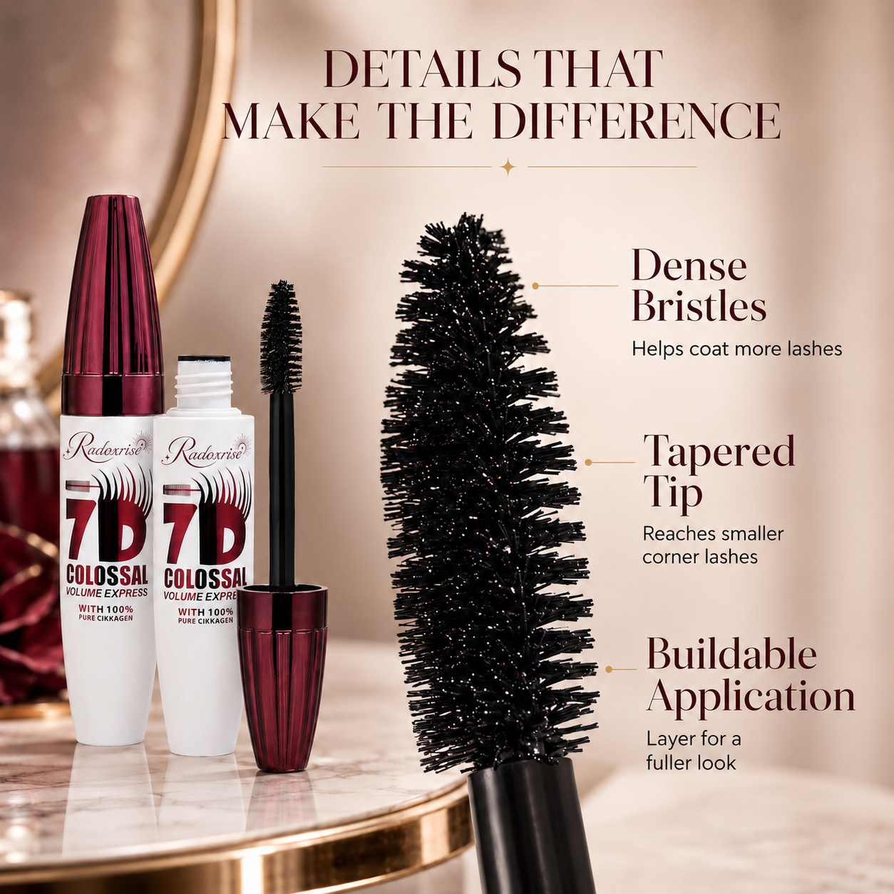 Radoxrise™ 7D Waterproof Mascara - 24H Long Lasting Volume & Curl, Smudge-Proof Lift for Natural False Lash Look