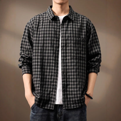 High-end Tencel Woven Plaid Shirt Men's Loose Casual Versatile Workwear Shirt Jacket