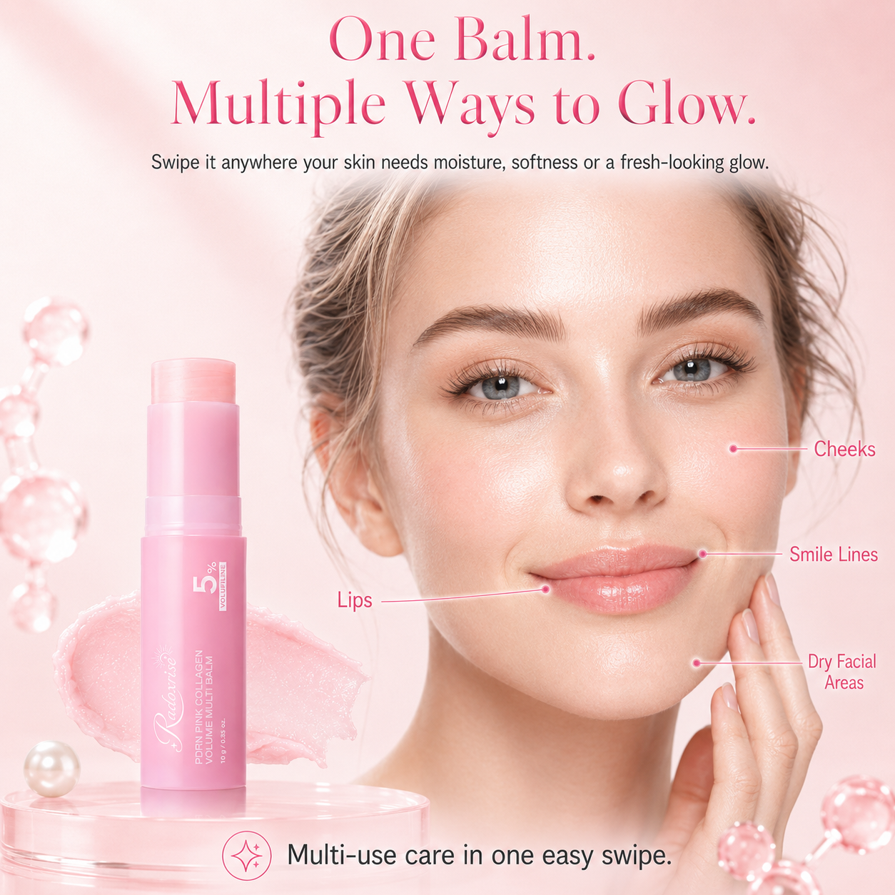 [NEW]Radoxrise™ PDRN Pink Collagen Volume Multi Balm | All In One Volufiline, PDRN, NAD Stick for Youthful-Looking, Helping Look of Fine Lines, Firming Care, Anti-Aging Care | For Under-Eyes, Neck, Forehead, Smile Lines, Lip Care | Korean Skincare