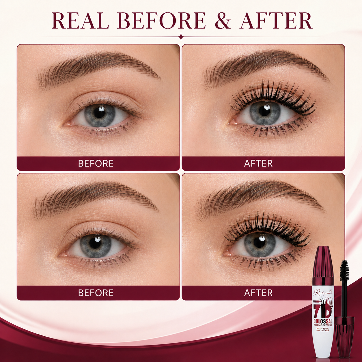 Radoxrise™ 7D Waterproof Mascara - 24H Long Lasting Volume & Curl, Smudge-Proof Lift for Natural False Lash Look