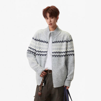 Festival Island Heavy Knit Sweater  Autumn and Winter Fashion Brand Loose Lazy Style Casual Zip-Up Cardigan for Couples
