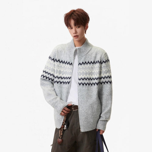 Festival Island Heavy Knit Sweater  Autumn and Winter Fashion Brand Loose Lazy Style Casual Zip-Up Cardigan for Couples