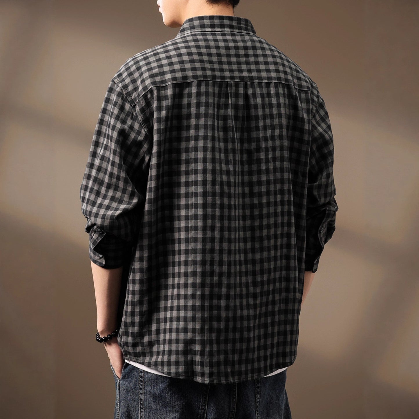 High-end Tencel Woven Plaid Shirt Men's Loose Casual Versatile Workwear Shirt Jacket