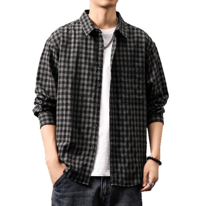 High-end Tencel Woven Plaid Shirt Men's Loose Casual Versatile Workwear Shirt Jacket
