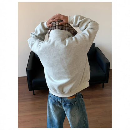 Plaid Faux Two-Piece Hooded Cotton Coat for Men and Women Winter Fashion Brand Padded Design Loose Casual Wool Blend Jacket