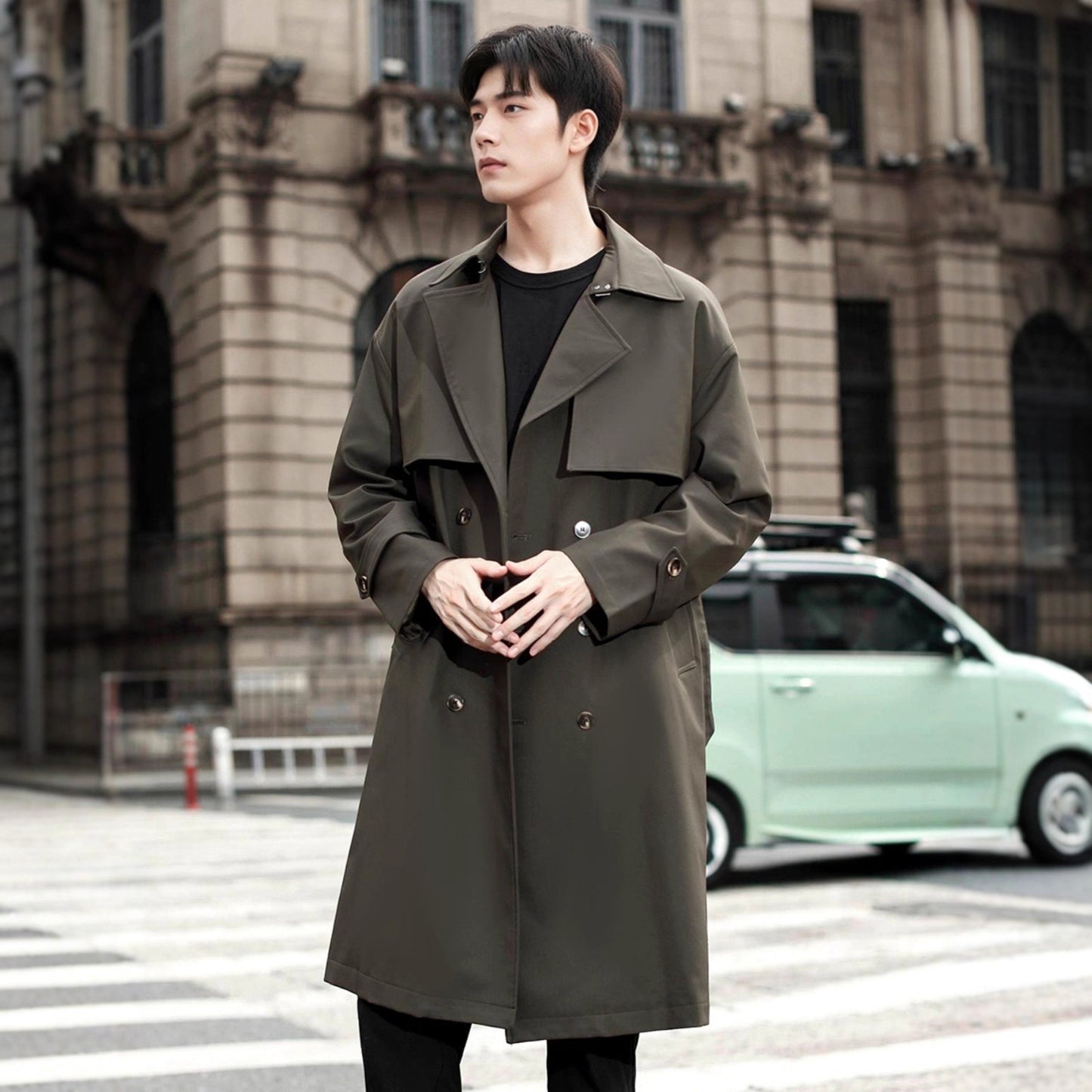 Windbreaker Men's Mid-Length Knee-Length Autumn Winter Outerwear Double-Breasted Cthulhu Officer Coat Fashion