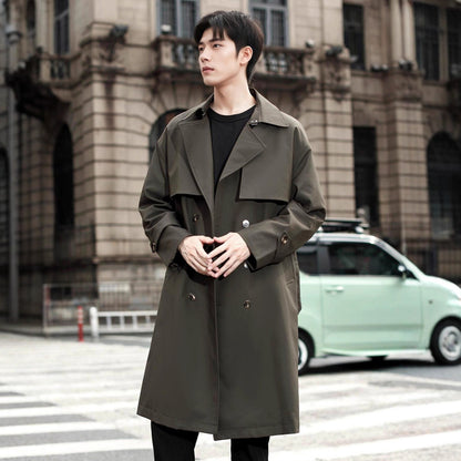 Windbreaker Men's Mid-Length Knee-Length Autumn Winter Outerwear Double-Breasted Cthulhu Officer Coat Fashion
