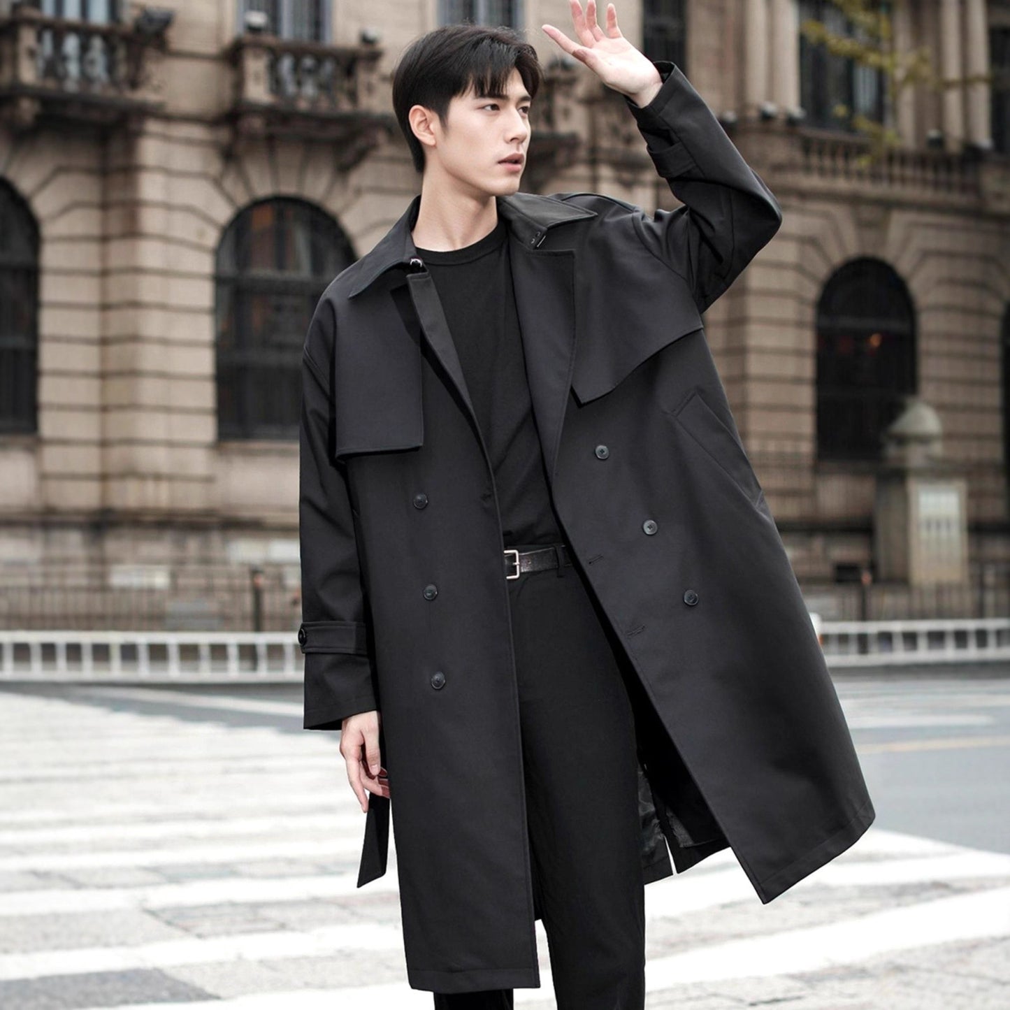 Windbreaker Men's Mid-Length Knee-Length Autumn Winter Outerwear Double-Breasted Cthulhu Officer Coat Fashion