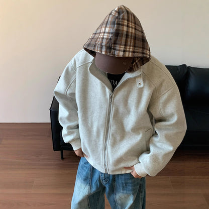 Plaid Faux Two-Piece Hooded Cotton Coat for Men and Women Winter Fashion Brand Padded Design Loose Casual Wool Blend Jacket