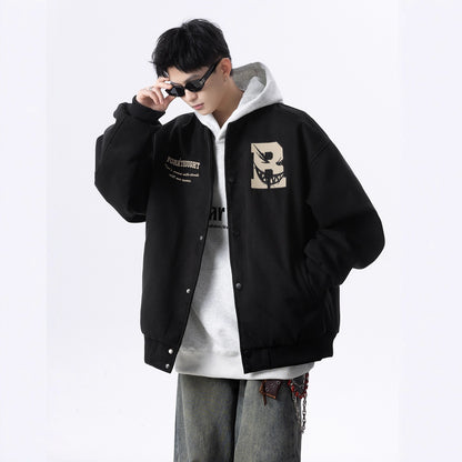 Street Style Letter Print Baseball Jacket for Men and Women Autumn/Winter Trendy Youth Casual Sports Jacket Top